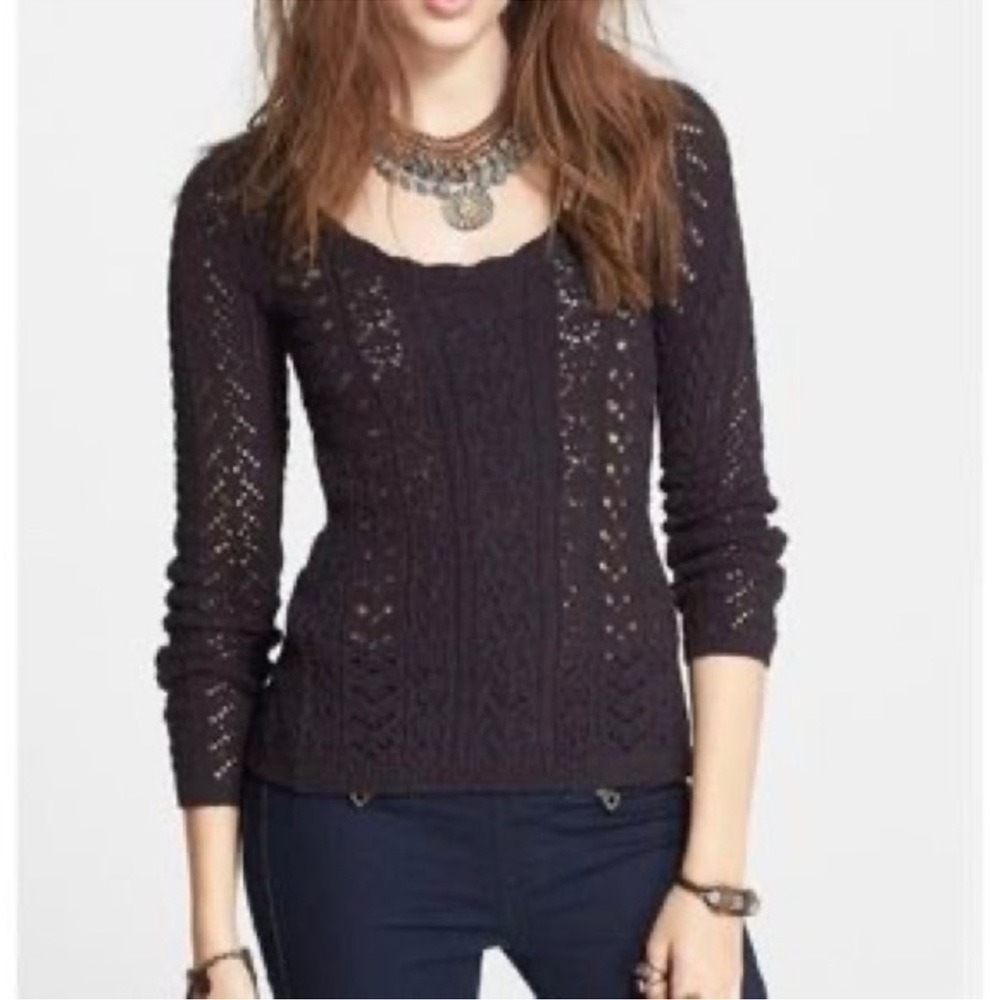 Free people‎ open knit crotched tie back sweater grunge whimsigoth witchy vamp